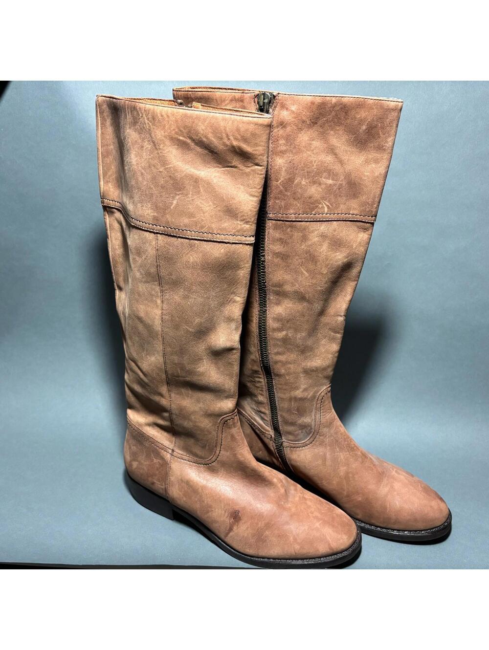 J. Crew Tan Leather Equestrian Riding Zip Knee High Boots Women's Size 8.5